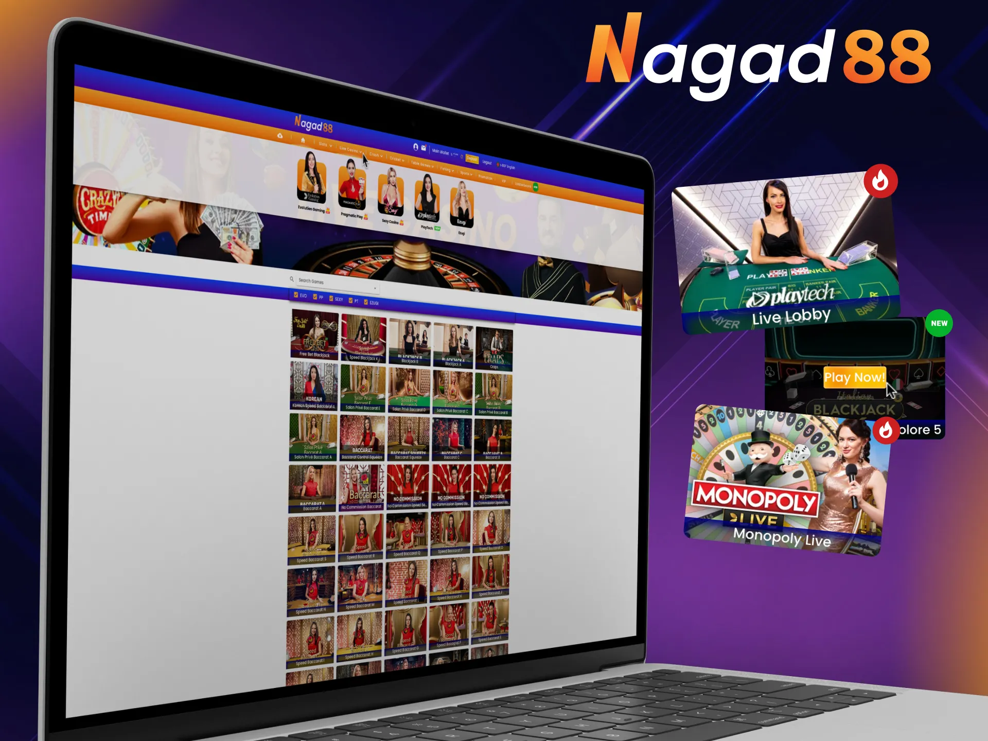 Nagad88 casino live offers a huge selection of games with professional live dealers.