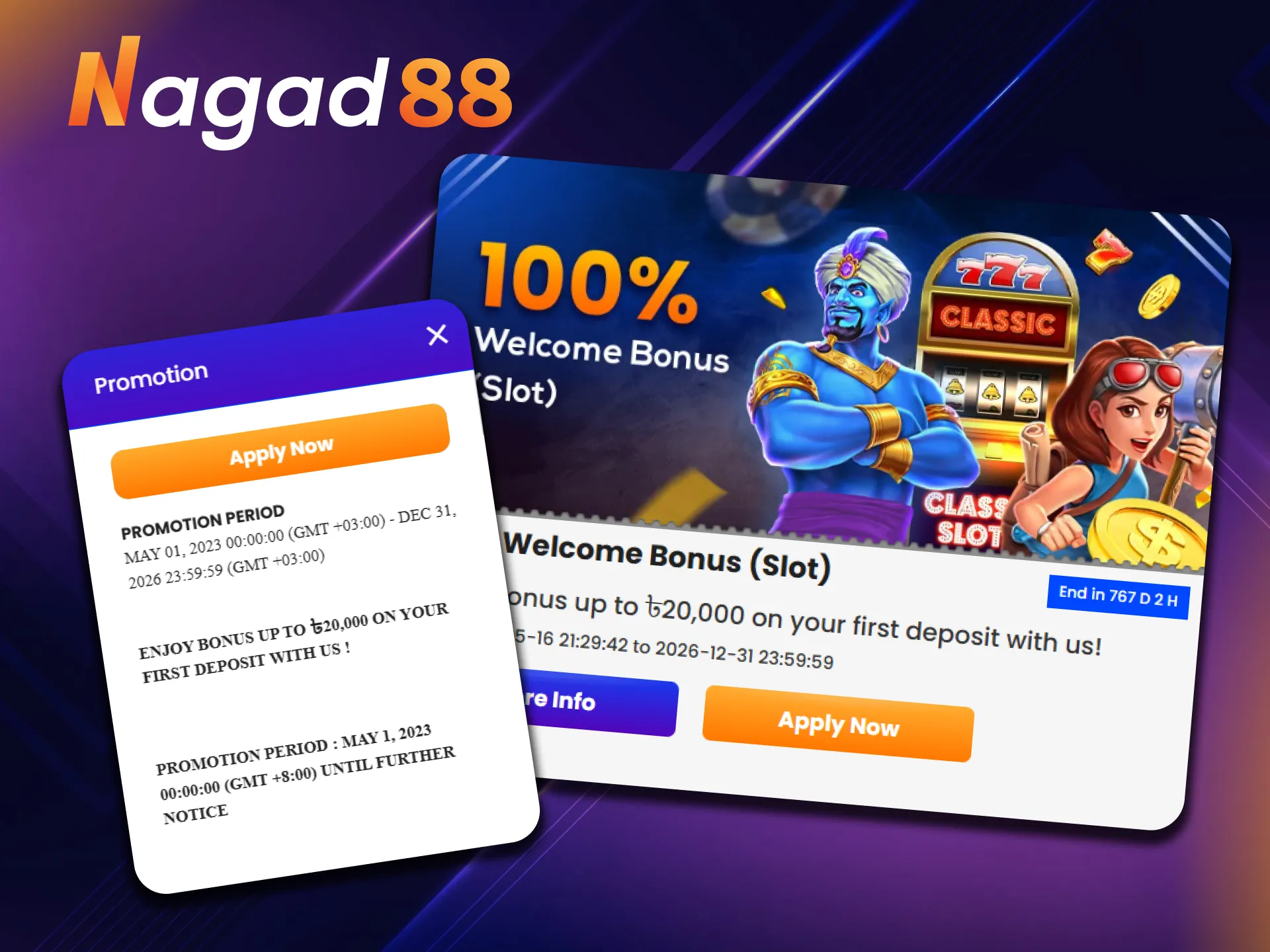 Claim your welcome bonus from Nagad88 and get the chance to double your initial deposits.