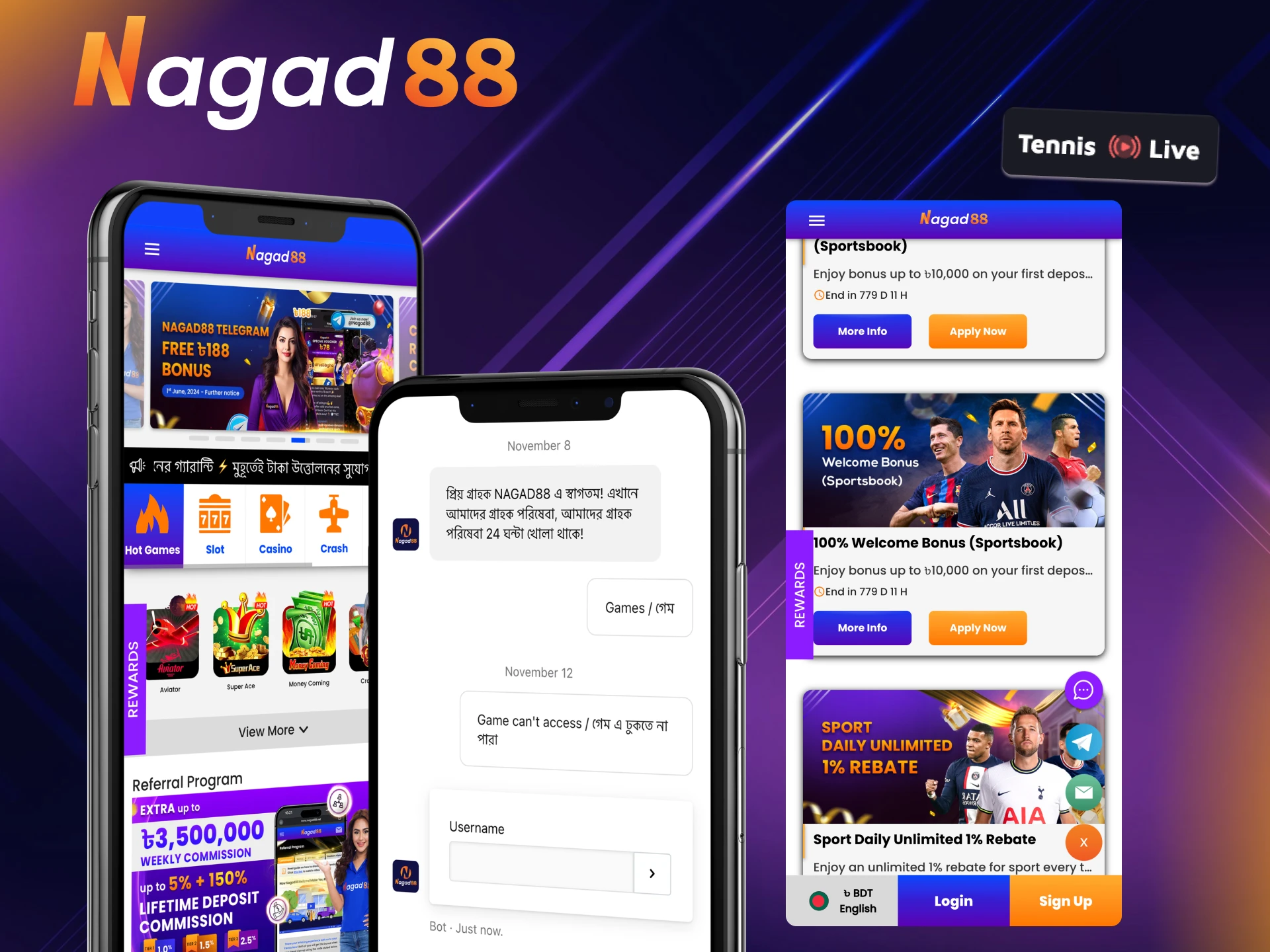 Nagad88's safe and honest platform has many advantages in Tennis betting.