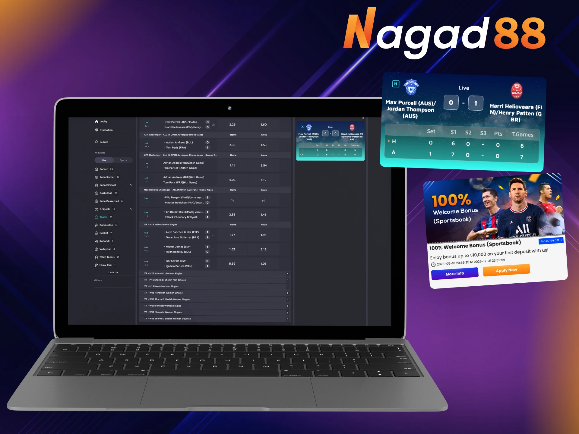 Nagad 88 offers its users the best welcome bonus designed specifically for tennis betting fans.