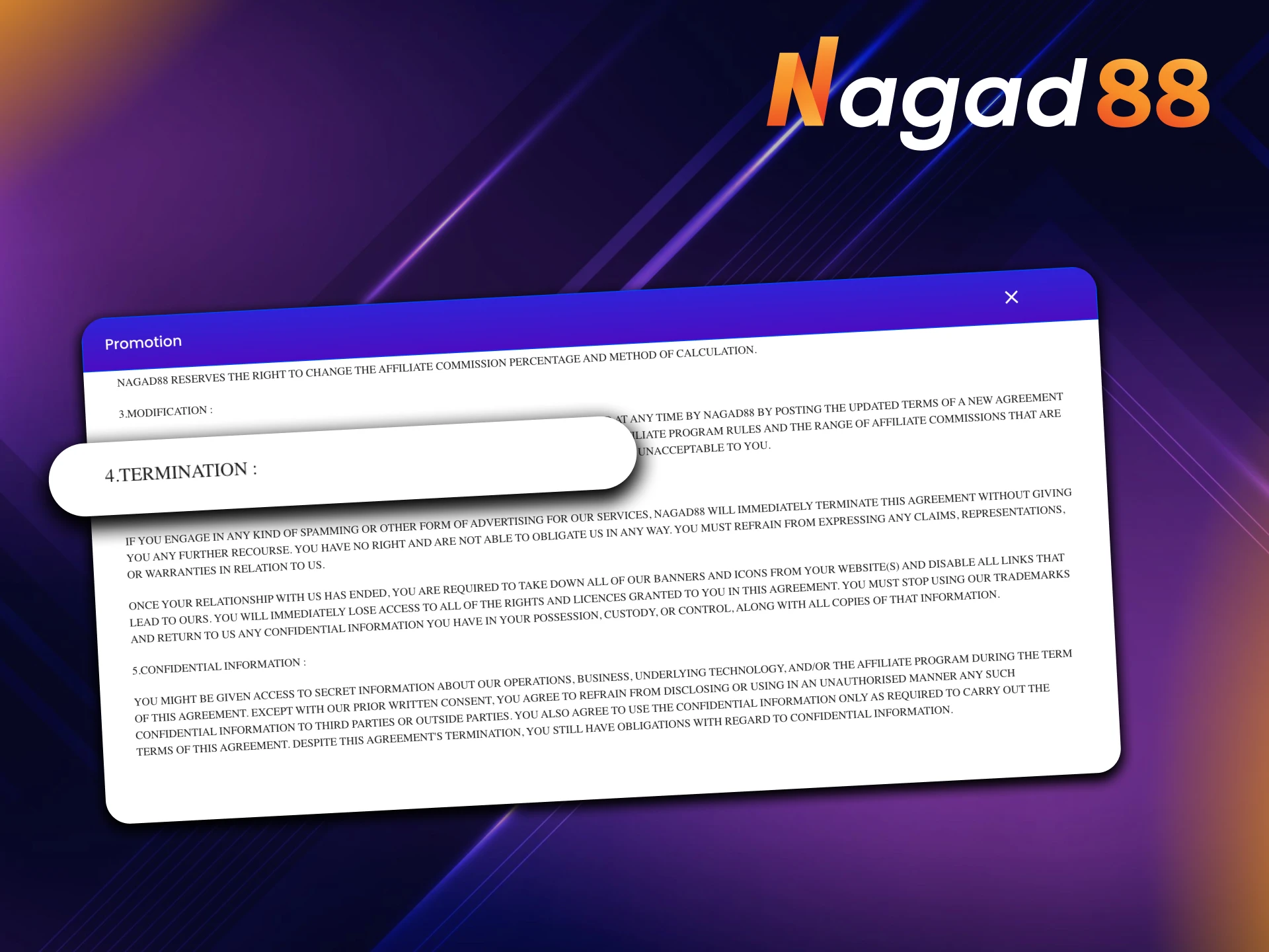 Reasons for termination of the agreement by Nagad88.