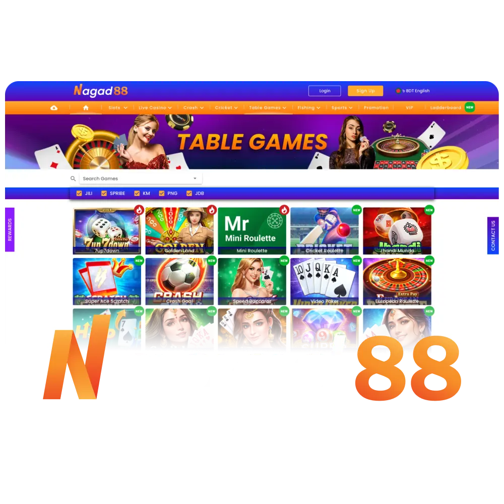 Nagad88 online casino offers to play table games online.