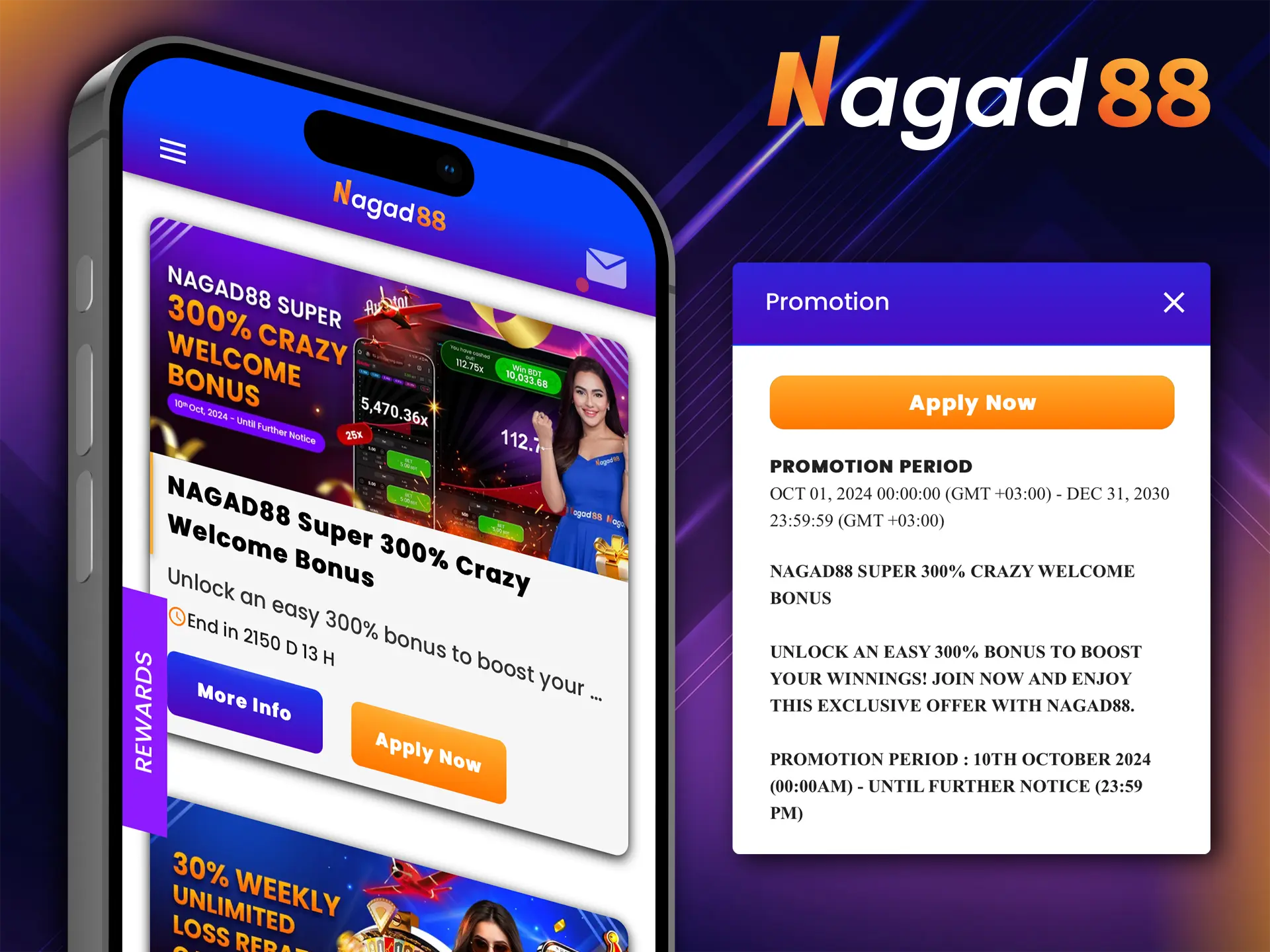 Take advantage of the main benefits of the Crazy bonus from Nagad88 Casino.