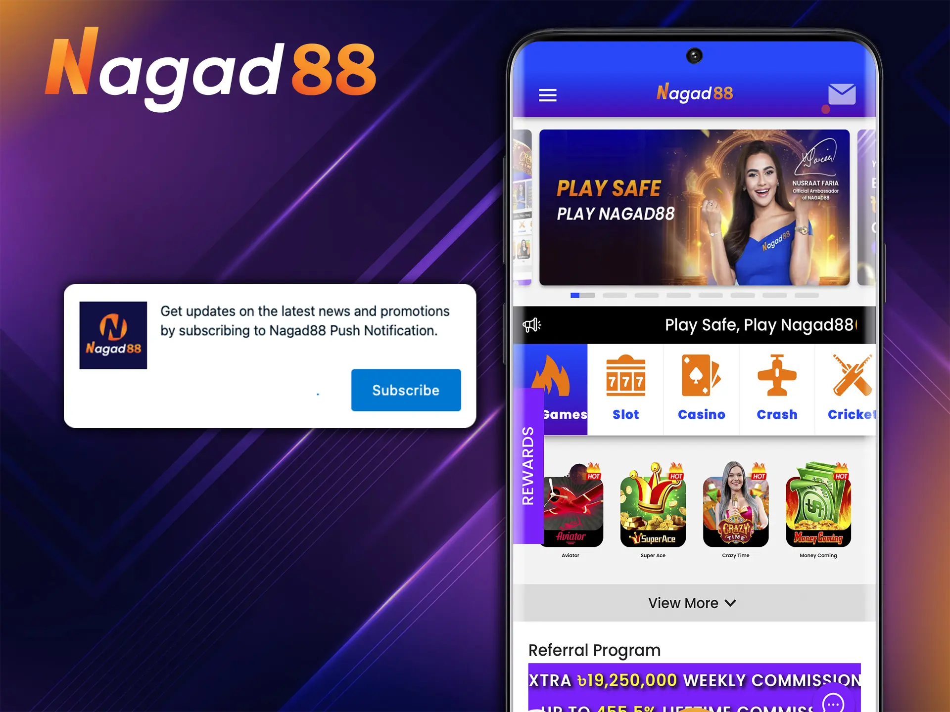 The Nagad88 app has instant notifications when your team scores a goal or wins.