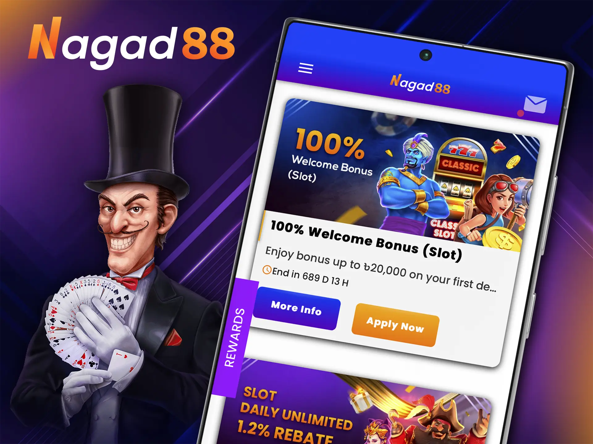 Try out the lucrative slots from Nagad88 Casino with a big welcome bonus.