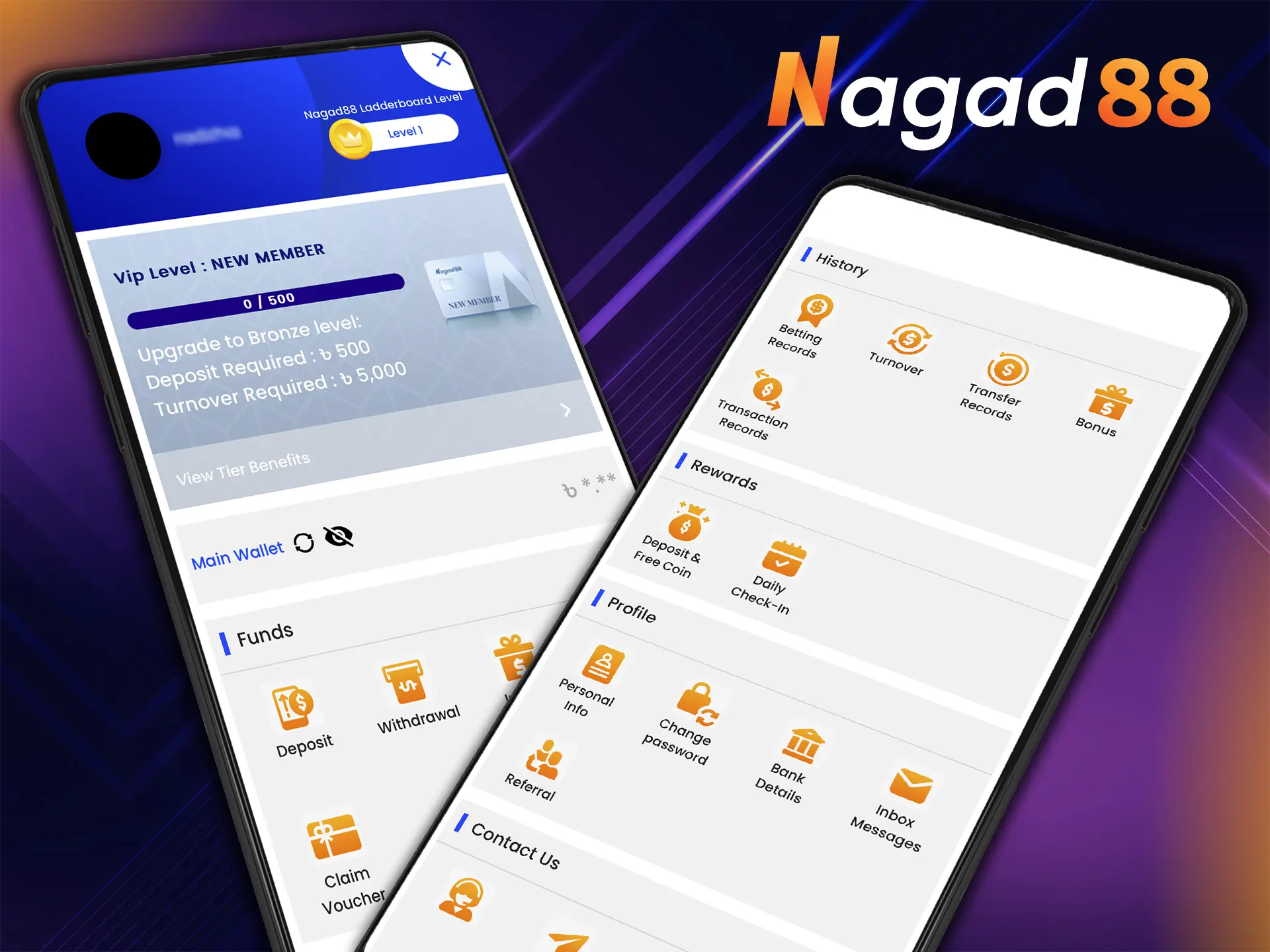 The unique interface of the Nagad88 casino user profile has gathered together the convenient features necessary for a quality pastime.