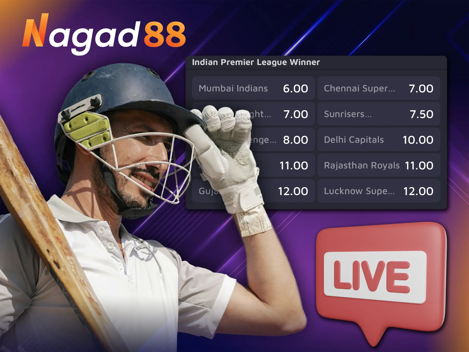 Watch IPL matches in high quality with Nagad88 bookmaker.