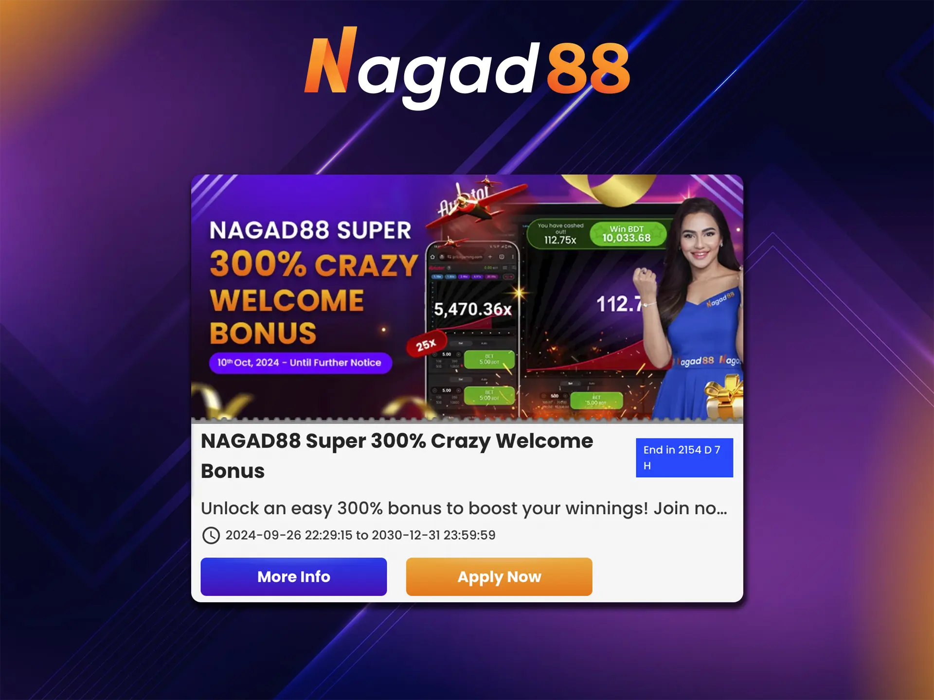 Crazy bonus from Nagad88 will give you the opportunity to achieve unprecedented success in popular casino games.