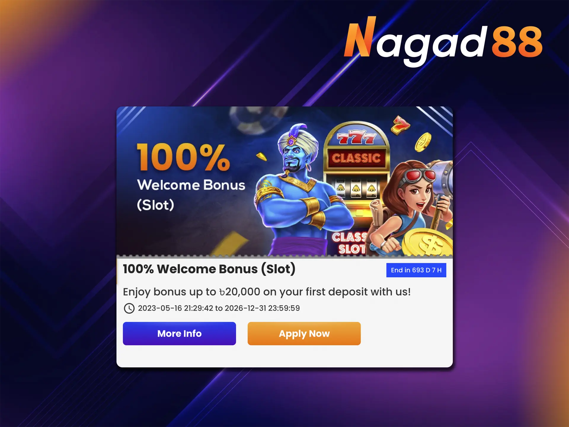 Play and make big profits with Nagad88's unique slots bonus.