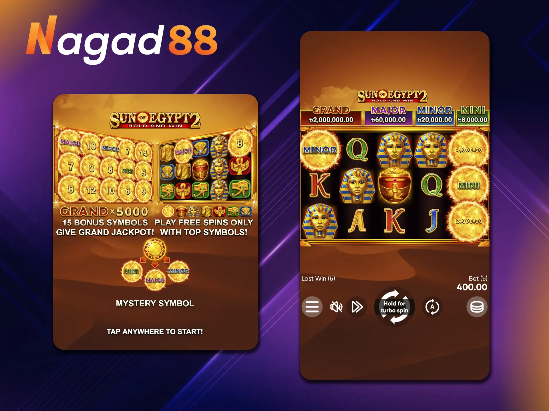 Incredible graphics and high profitability guarantees you the game Sun of Egypt 2 from Nagad88 Casino.