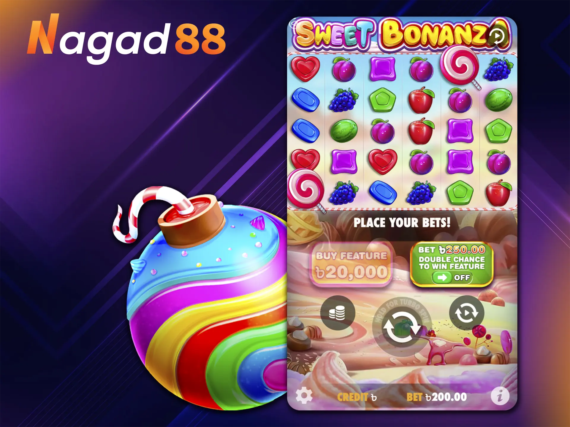 Collect a winning combination in Nagad88's Sweet Bonanza slot and become the owner of a big win.