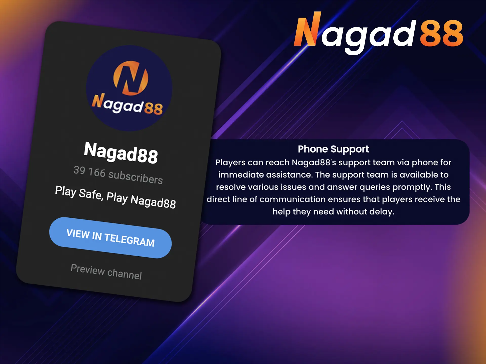 Support from Nagad88 casino professionals is available on all popular social networks and messengers including telegram.